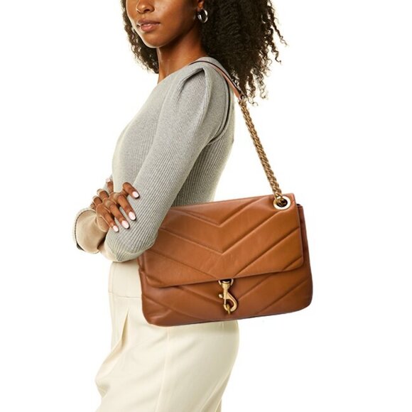 NWT Rebecca Minkoff Edie MAXI Convertible Shoulder Bag Caramello AUTHENTIC - Picture 4 of 8